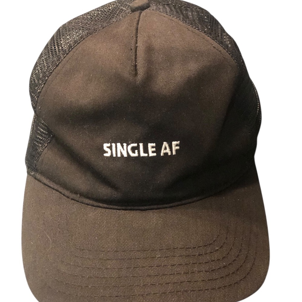 Black Trucker Hat with Embroidered Text